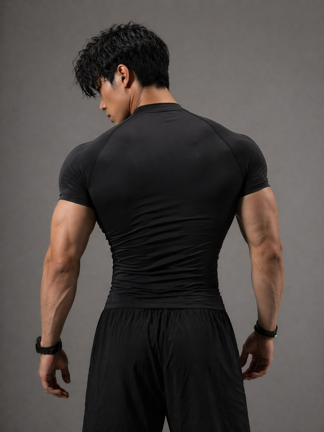 Montguru Pro Compression T-Shirt Black – High Stretch Nylon Spandex (Sweat-Wicking)