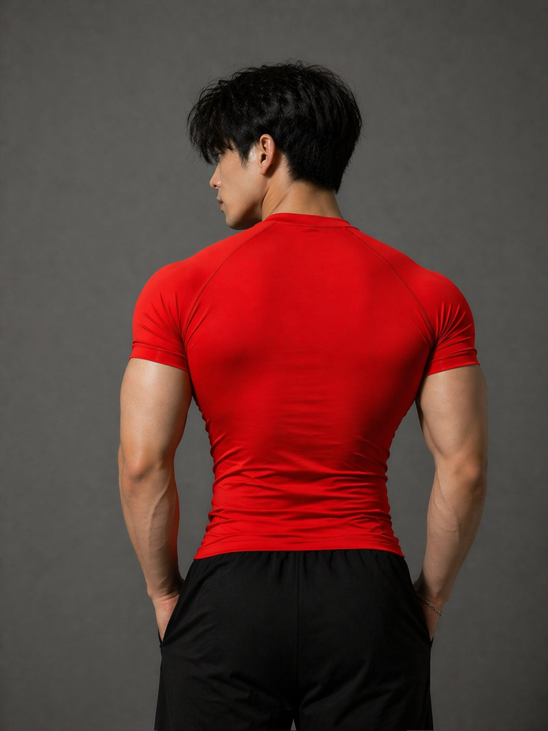 Montguru Pro Compression T-Shirt Red – High Stretch Nylon Spandex (Sweat-Wicking)