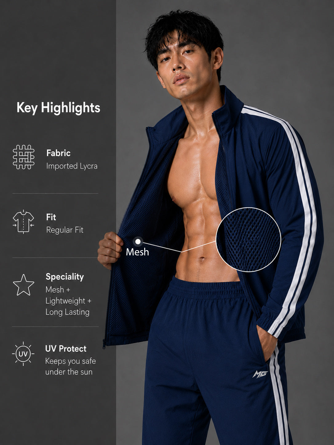 MontGuru ShadowFlex Mesh-Lined Track Jacket UV Protect – Navy