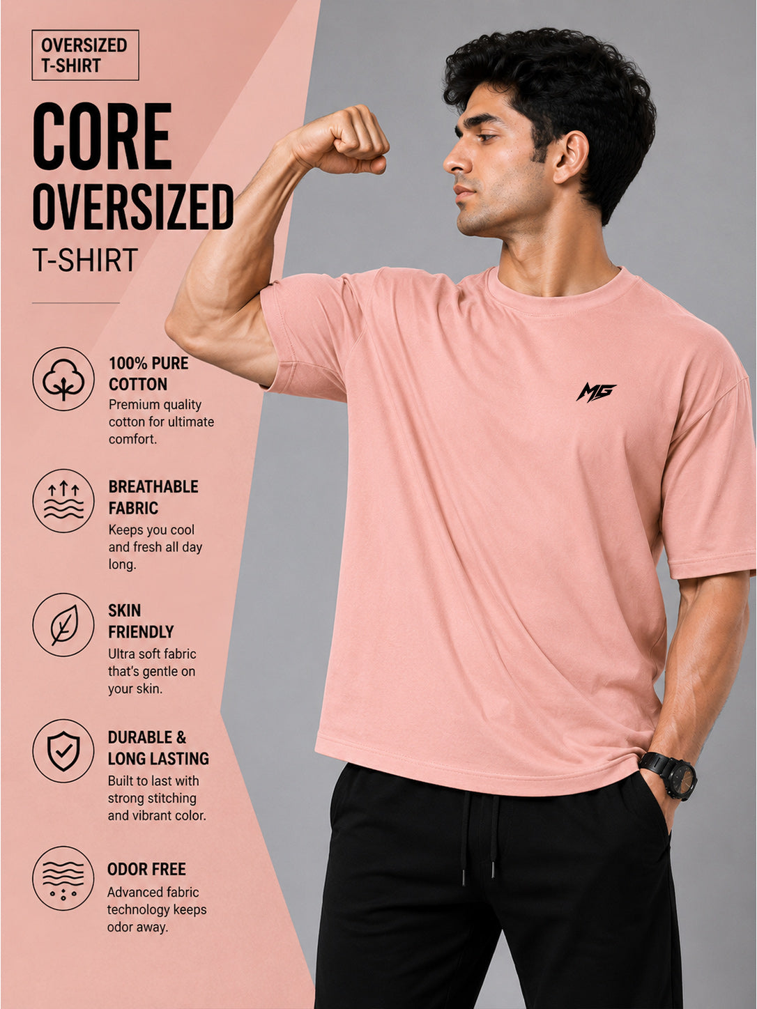 Core Oversized Premium Cotton Gym T-Shirt – Peach
