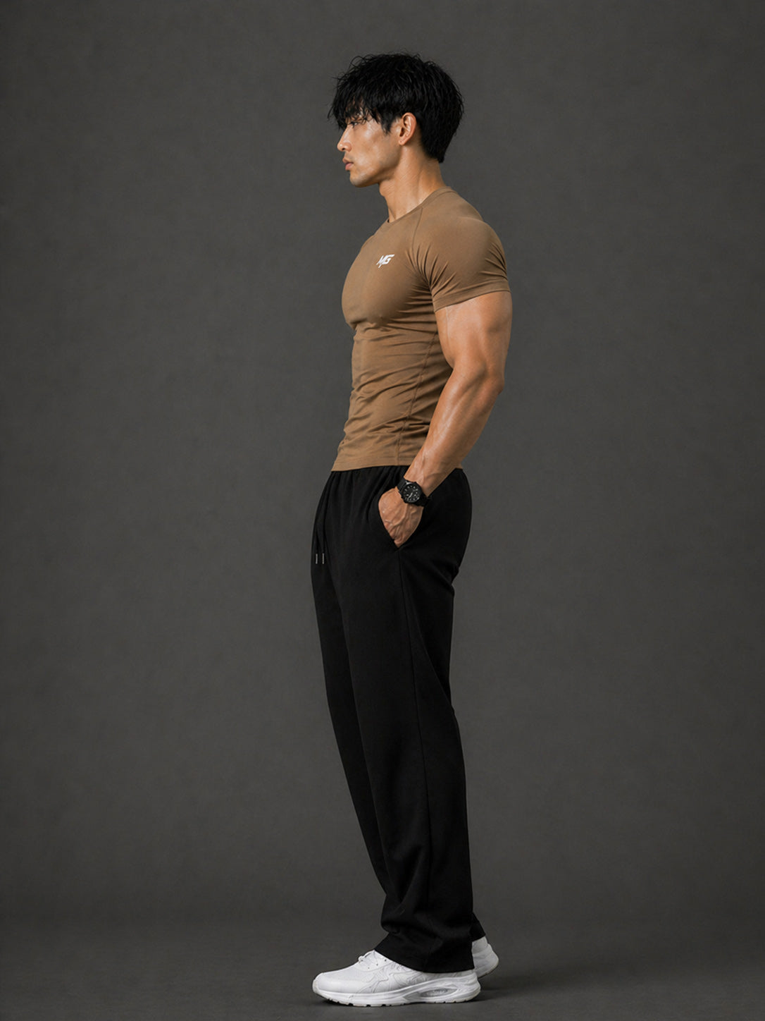 Montguru Pro Compression T-Shirt Mocha – High Stretch Nylon Spandex (Sweat-Wicking)