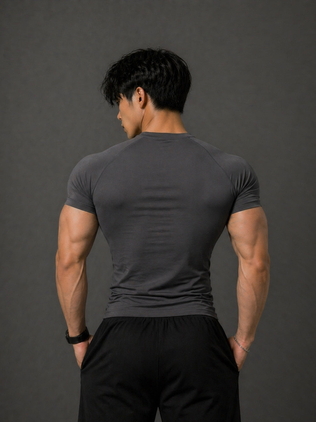 Montguru Pro Compression T-Shirt Dark Grey – High Stretch Nylon Spandex (Sweat-Wicking)