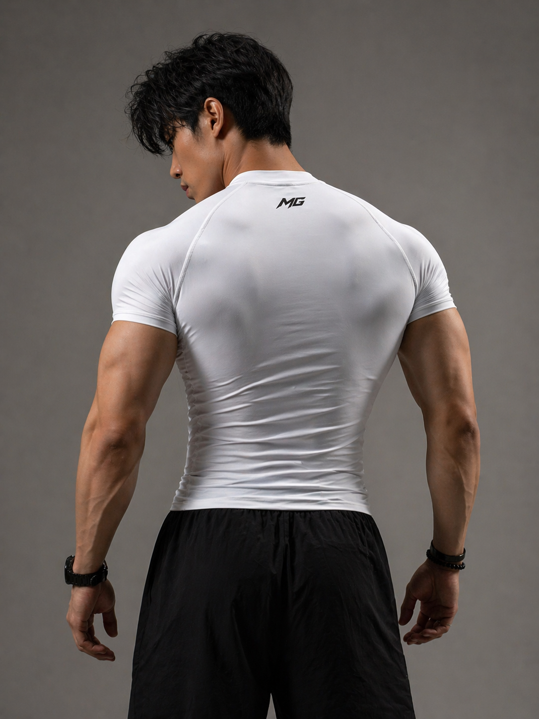Montguru Pro Compression T-Shirt White – High Stretch Nylon Spandex (Sweat-Wicking)