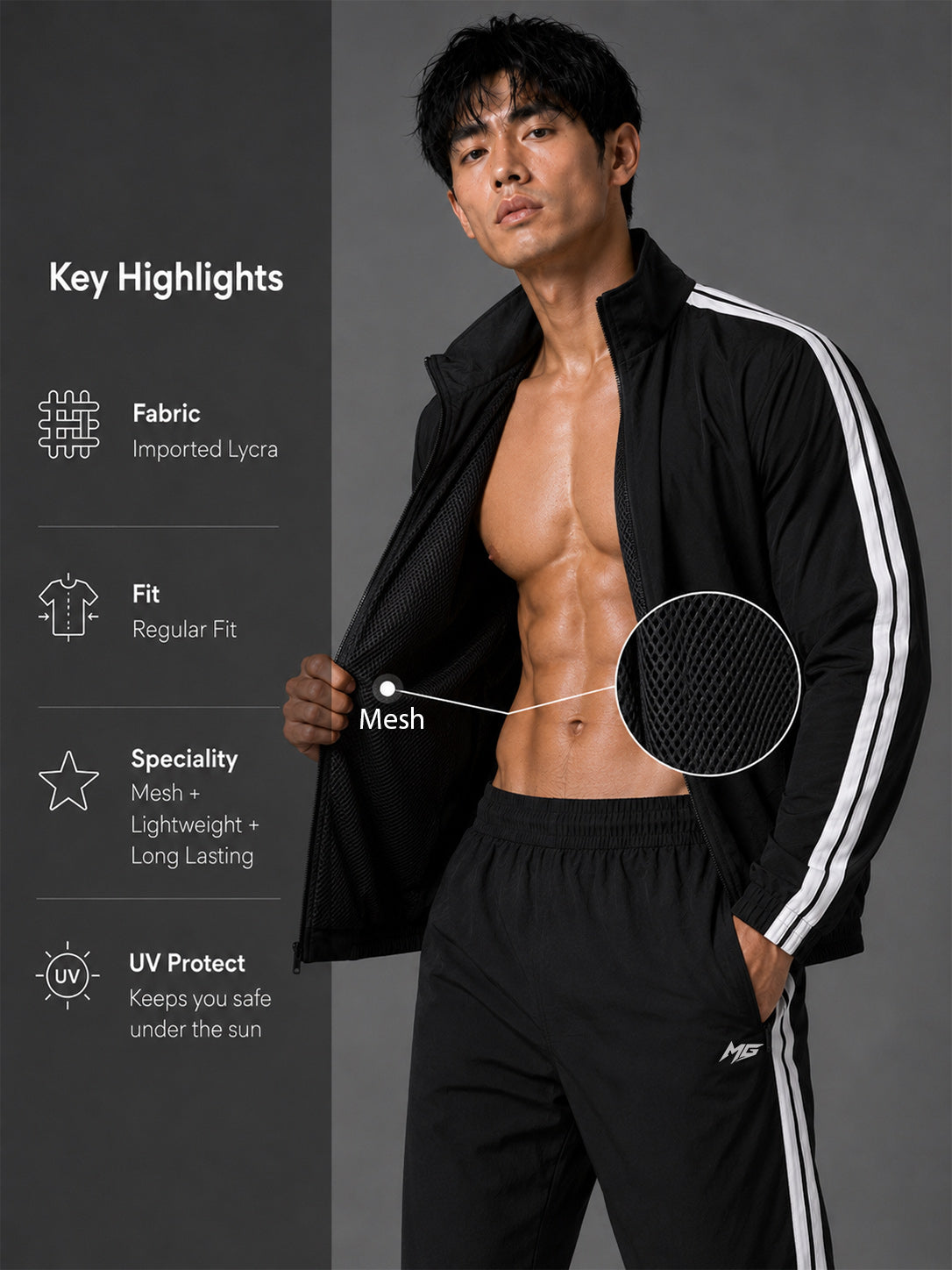 MontGuru ShadowFlex Mesh-Lined Track Jacket UV Protect  – Black
