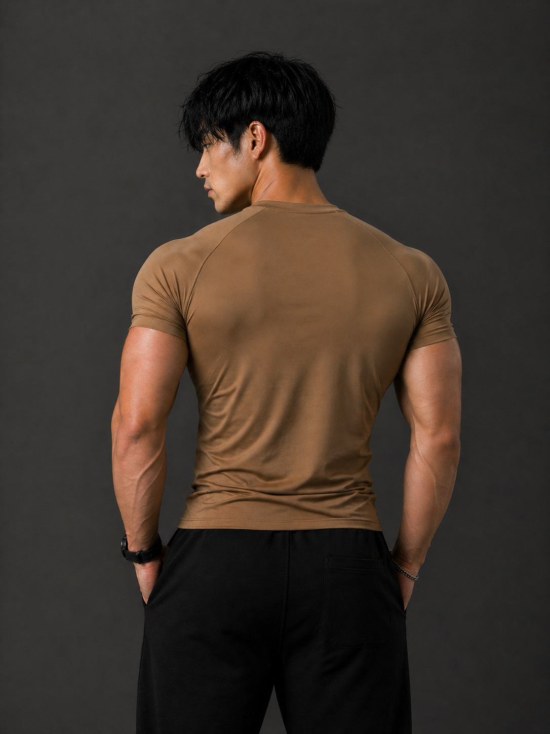 Montguru Pro Compression T-Shirt Mocha – High Stretch Nylon Spandex (Sweat-Wicking)