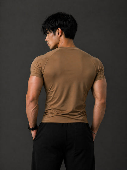Montguru Pro Compression T-Shirt Mocha – High Stretch Nylon Spandex (Sweat-Wicking)