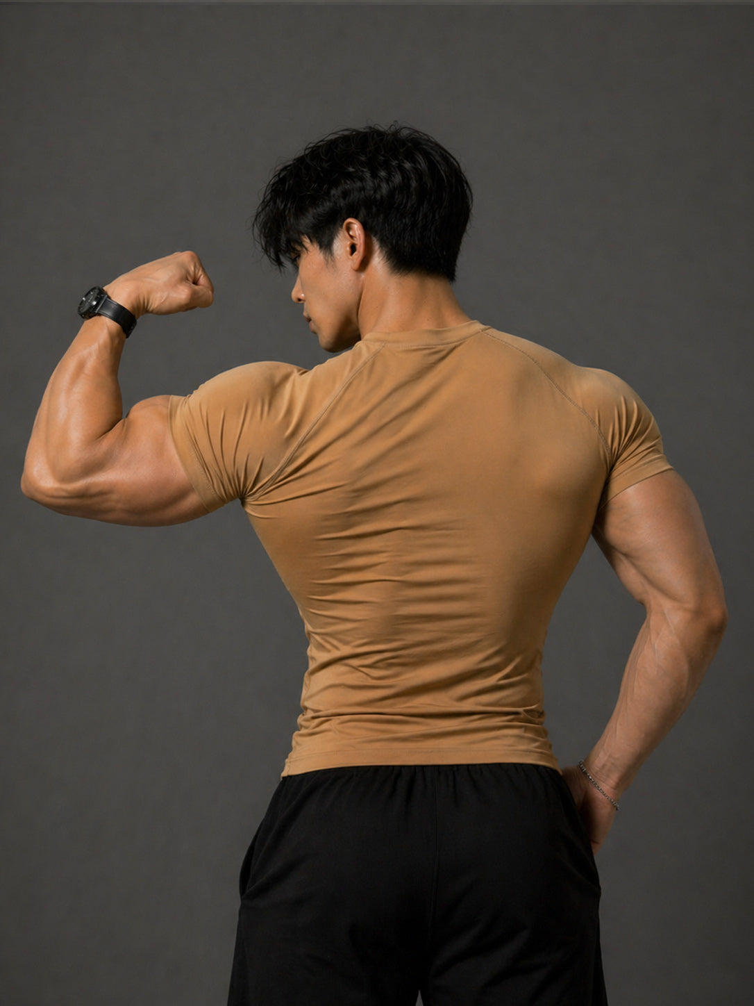 Montguru Pro Compression T-Shirt Beige – High Stretch Nylon Spandex (Sweat-Wicking)