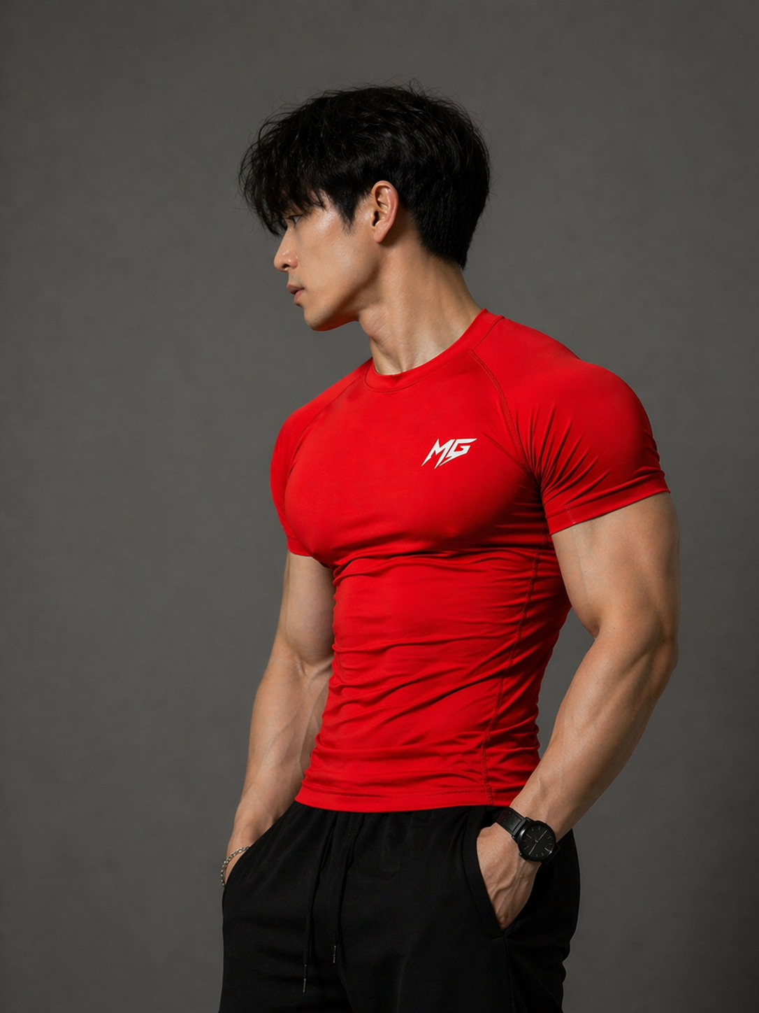 Montguru Pro Compression T-Shirt Red – High Stretch Nylon Spandex (Sweat-Wicking)
