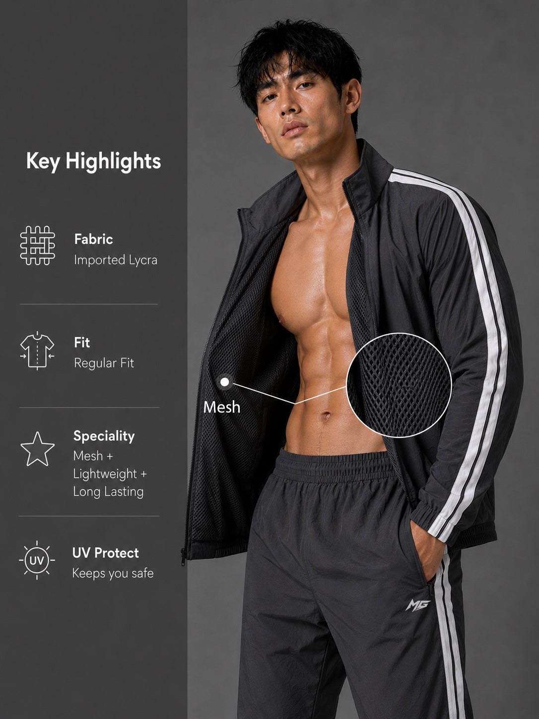 MontGuru ShadowFlex Mesh-Lined Track Jacket UV Protect  – Dark grey