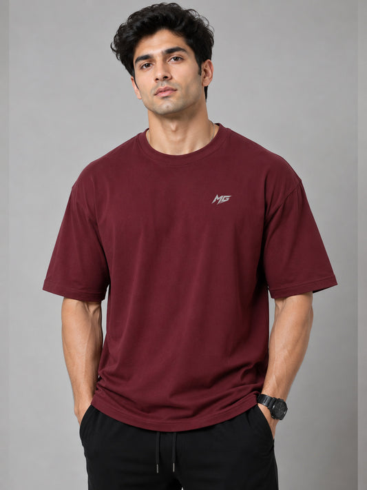 Core Oversized Premium Cotton Gym T-Shirt – Maroon