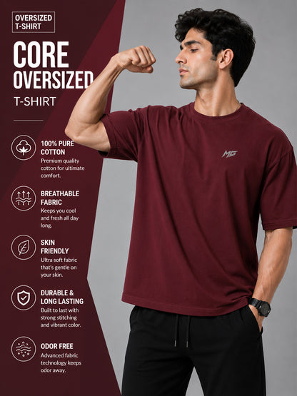 Core Oversized Premium Cotton Gym T-Shirt – Maroon