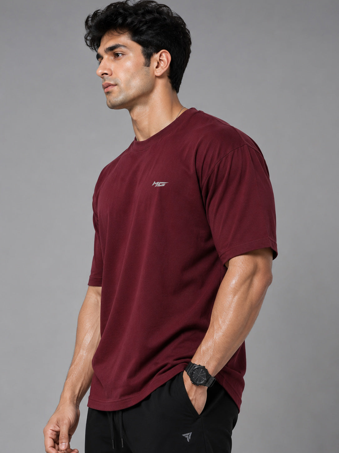Core Oversized Premium Cotton Gym T-Shirt – Maroon