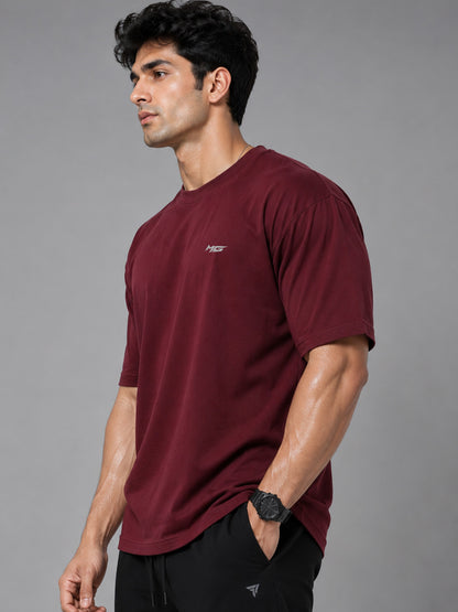Core Oversized Premium Cotton Gym T-Shirt – Maroon