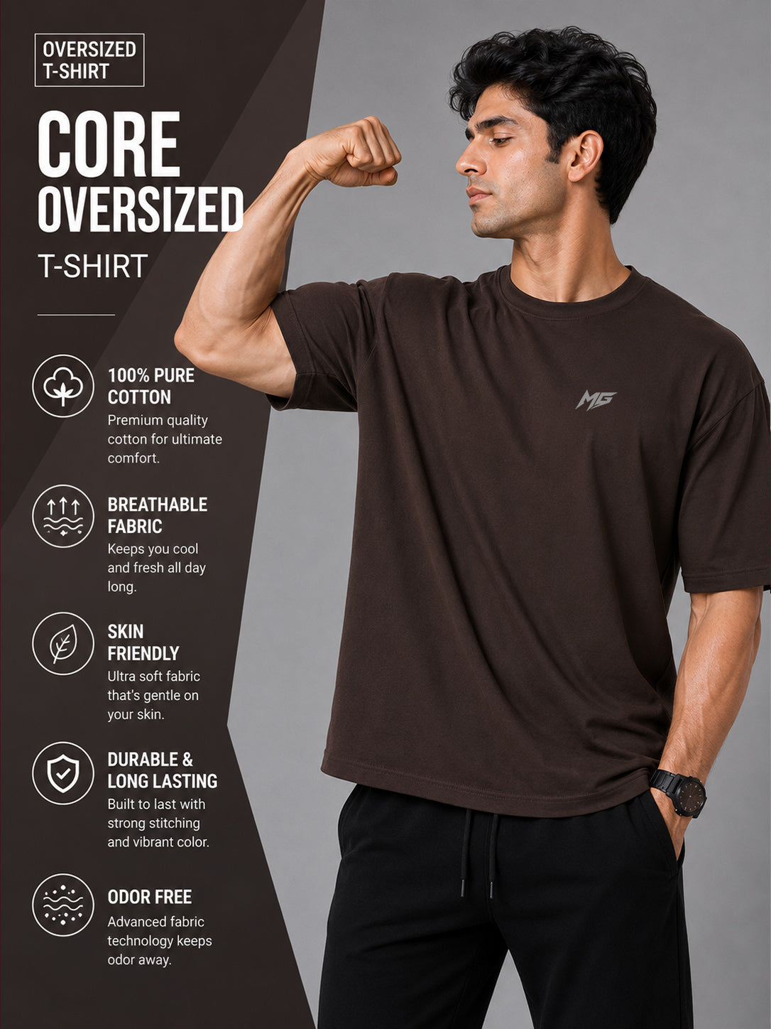Core Oversized Premium Cotton Gym T-Shirt – Mocha Brown