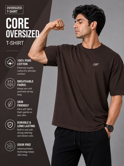 Core Oversized Premium Cotton Gym T-Shirt – Mocha Brown