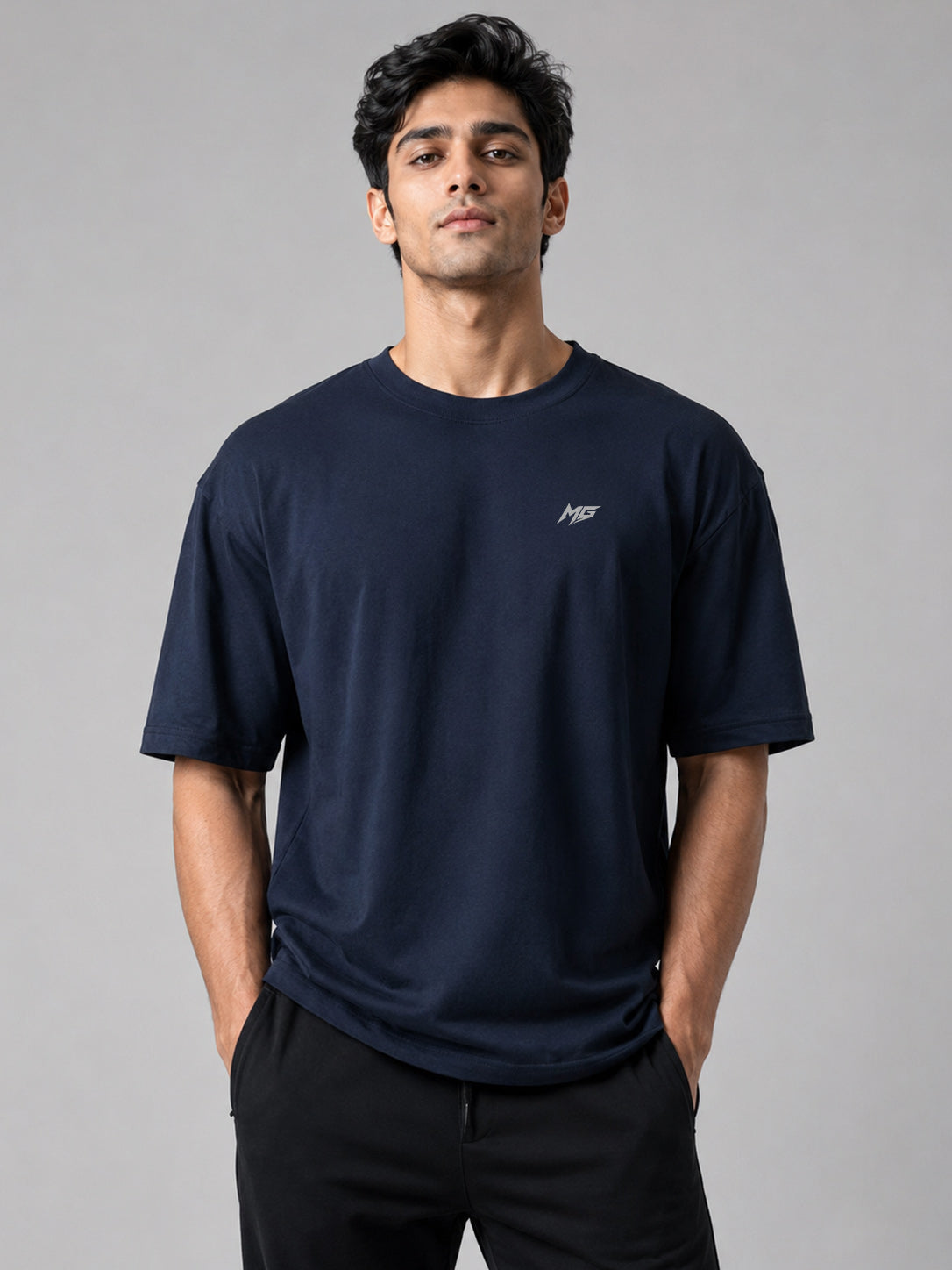 Core Oversized Premium Cotton Gym T-Shirt – Navy