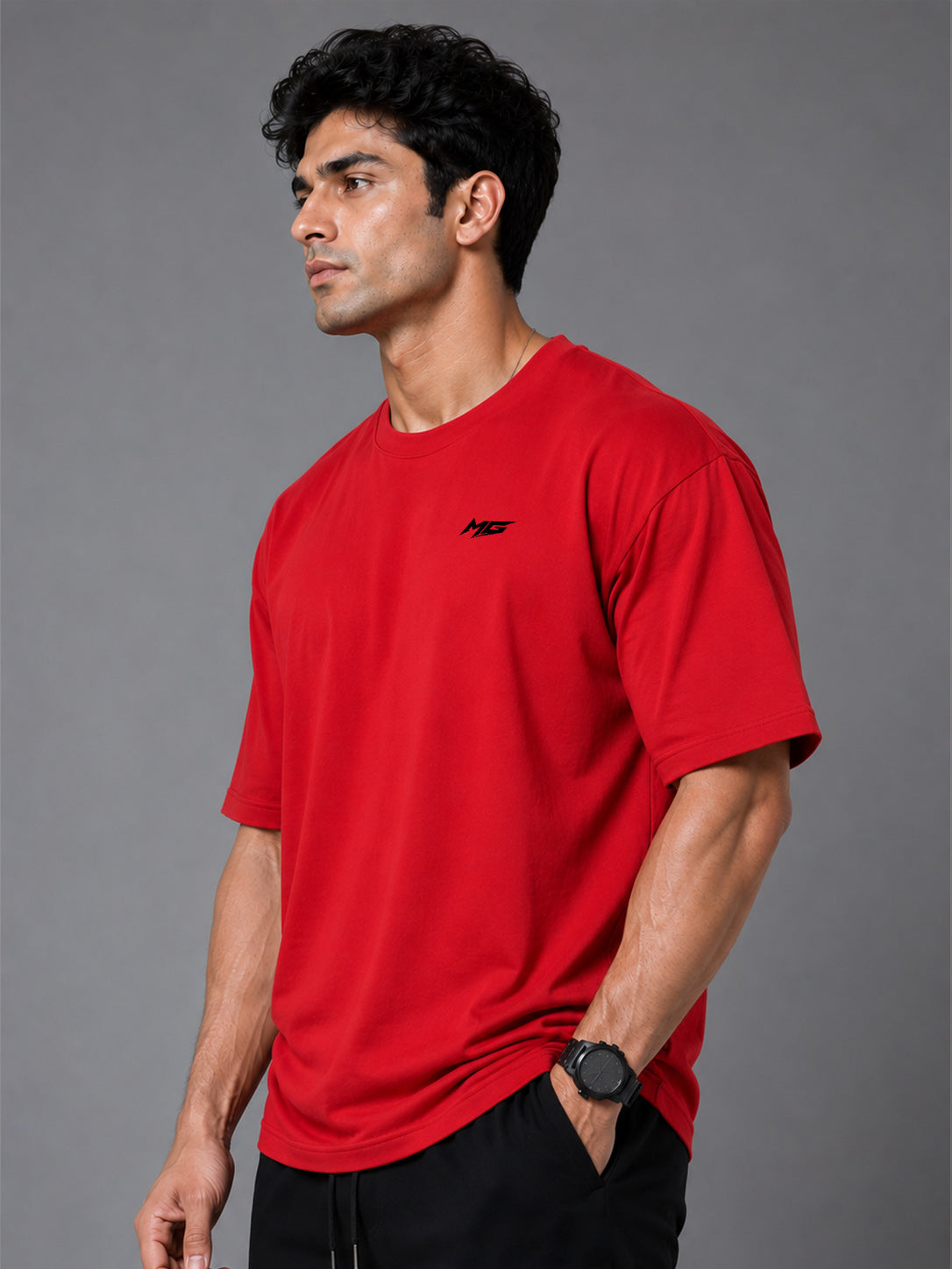Core Oversized Premium Cotton Gym T-Shirt – Red
