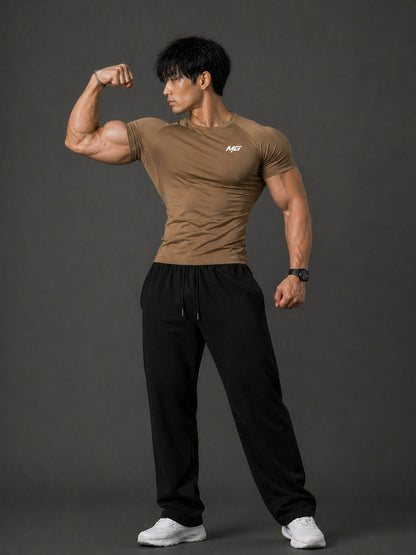 Montguru Pro Compression T-Shirt Mocha – High Stretch Nylon Spandex (Sweat-Wicking)