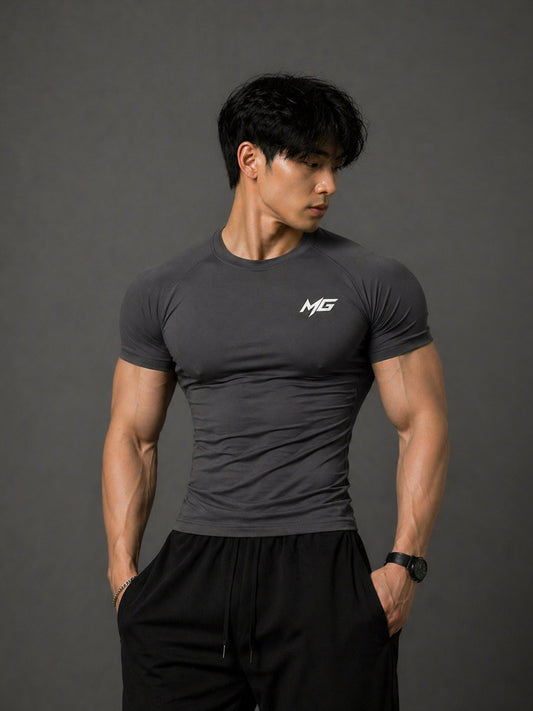 Montguru Pro Compression T-Shirt Dark Grey – High Stretch Nylon Spandex (Sweat-Wicking)