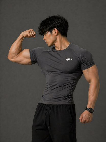 Montguru Pro Compression T-Shirt Dark Grey – High Stretch Nylon Spandex (Sweat-Wicking)